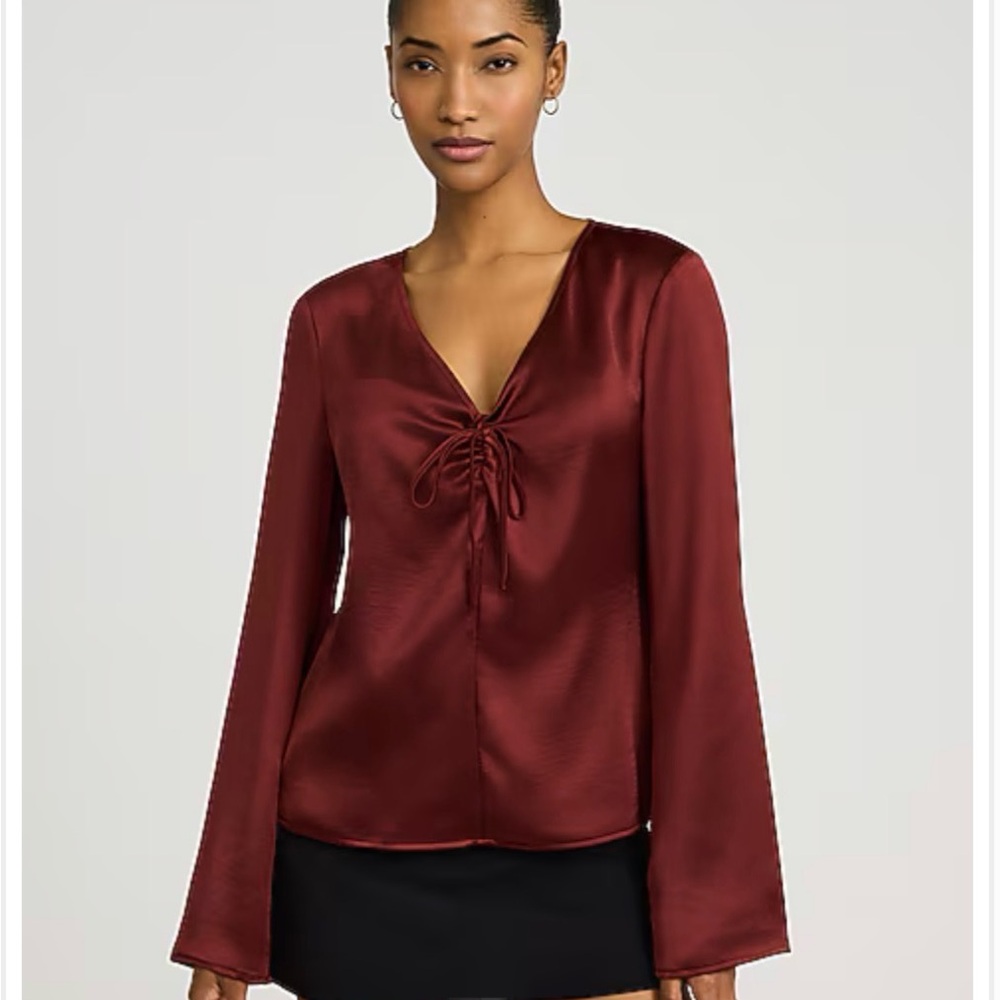 Express Burgundy Satin V Neck Blouse